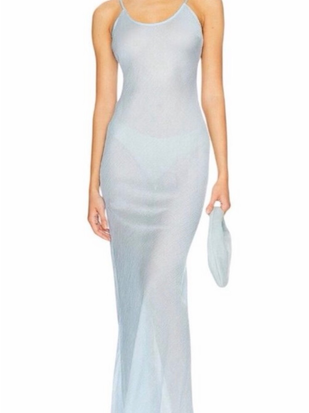 Sheer Pale Blue Maxi Slip Dress with Spaghetti Straps